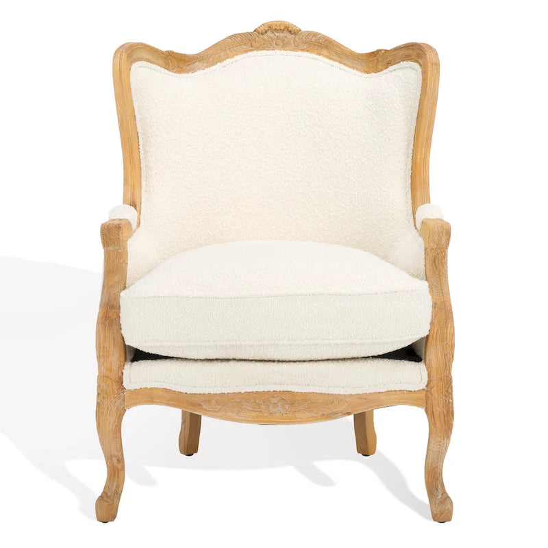 Oak and Natural Linen Wing Chair - 34W x 34D x 40H