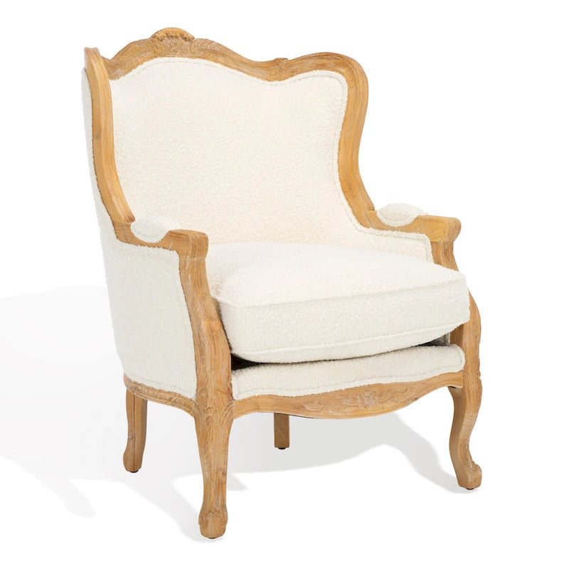 Oak and Natural Linen Wing Chair - 34W x 34D x 40H