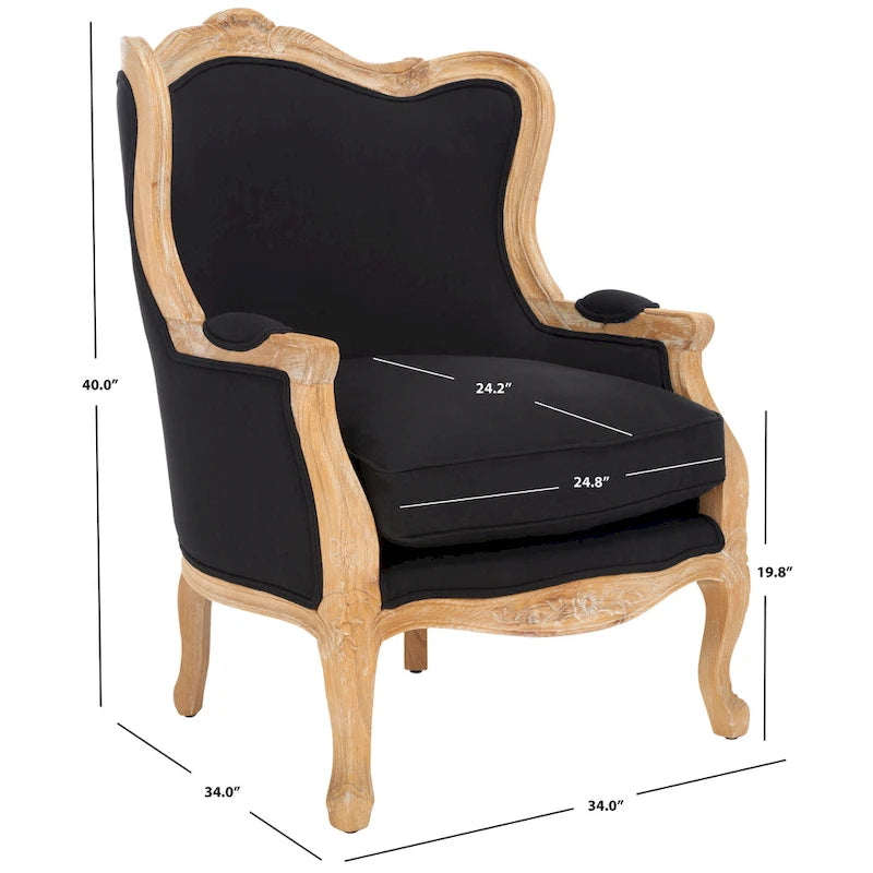 Oak and Natural Linen Wing Chair - 34W x 34D x 40H
