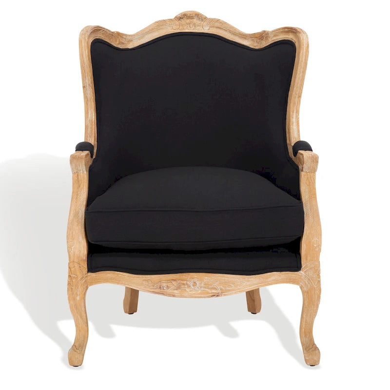 Oak and Natural Linen Wing Chair - 34W x 34D x 40H