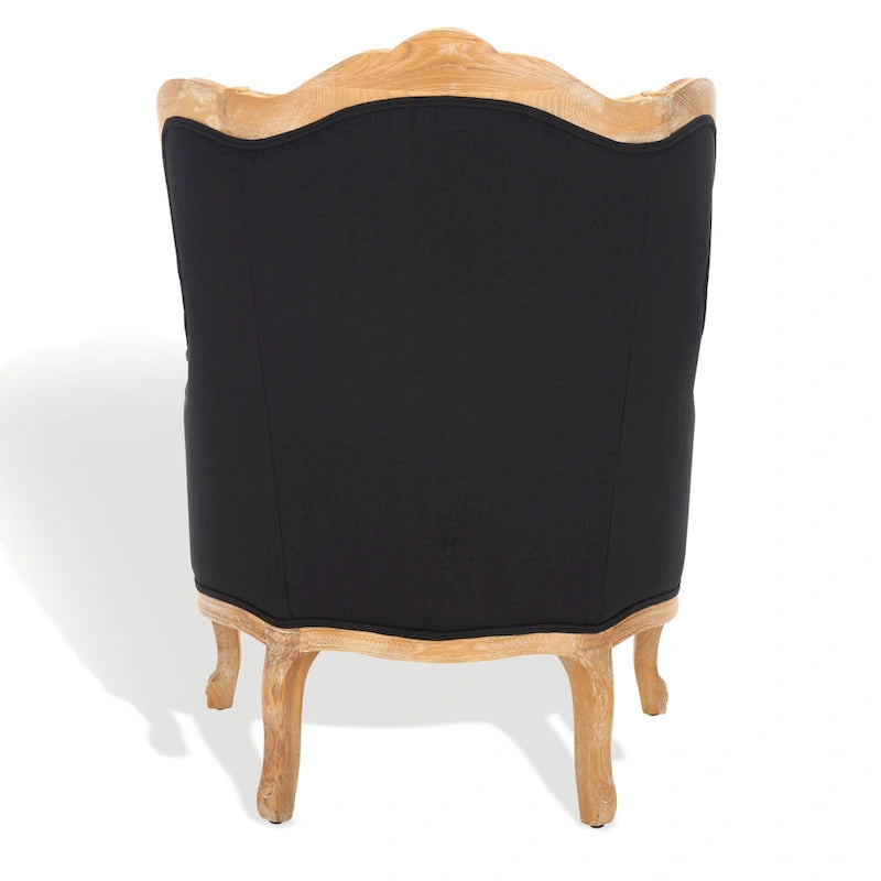 Oak and Natural Linen Wing Chair - 34W x 34D x 40H