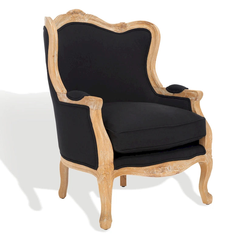 Oak and Natural Linen Wing Chair - 34W x 34D x 40H