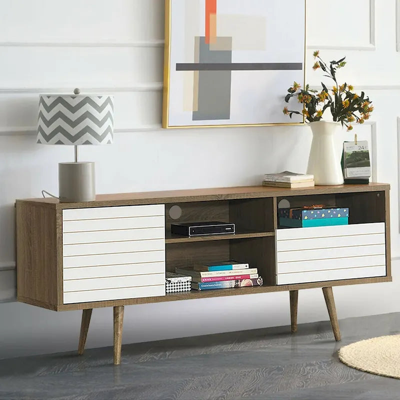 Modern TV Stand for TVs up to 65 Inches with Shelves, Cabinet and Drawer