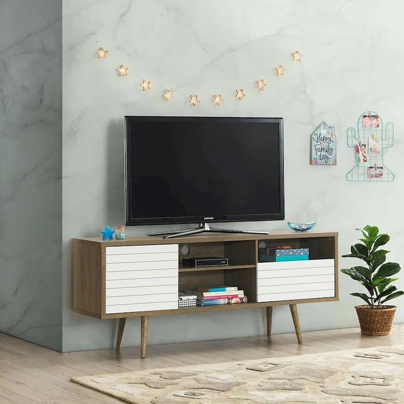 Modern TV Stand for TVs up to 65 Inches with Shelves, Cabinet and Drawer