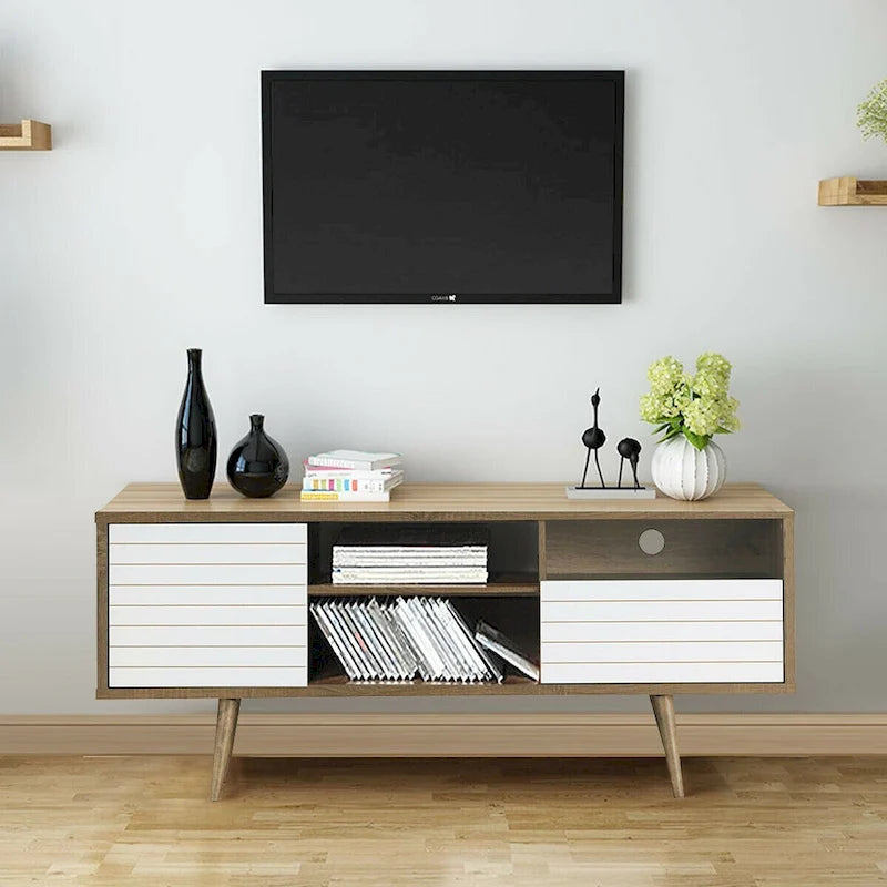 Modern TV Stand for TVs up to 65 Inches with Shelves, Cabinet and Drawer