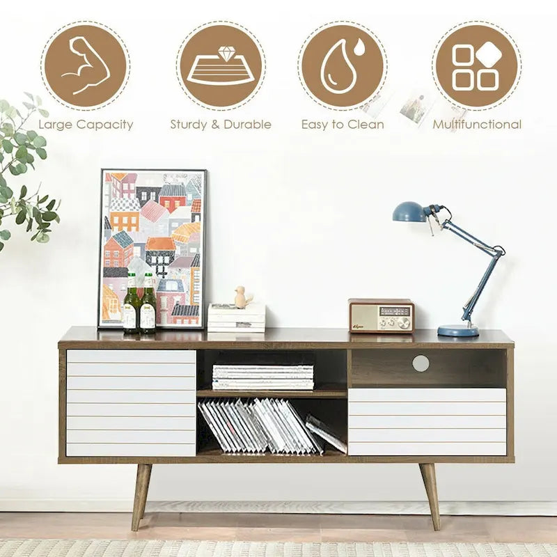 Modern TV Stand for TVs up to 65 Inches with Shelves, Cabinet and Drawer