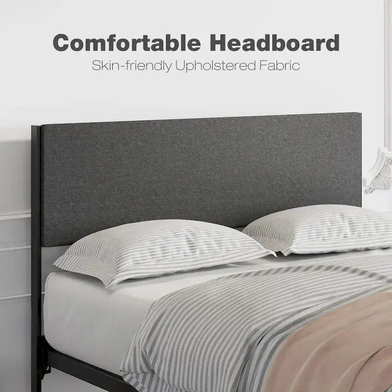 Grey Steel Bed Frame with Headboard and 2 Storage Drawers