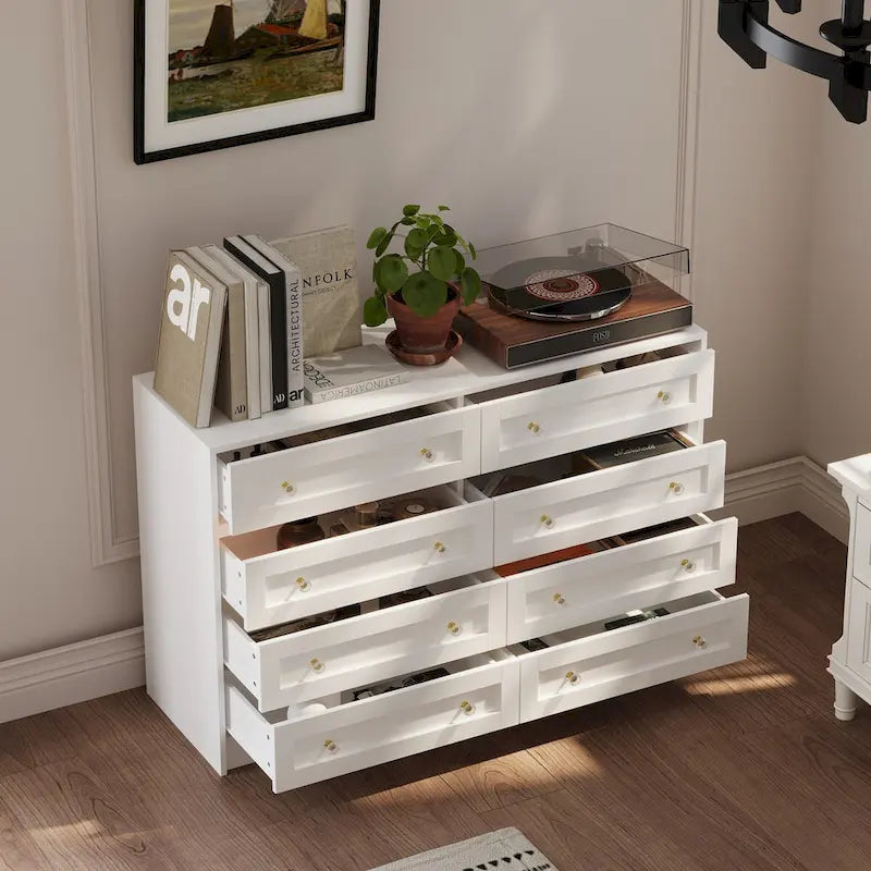 White Dresser and Vanity Combo with Crystal Handles