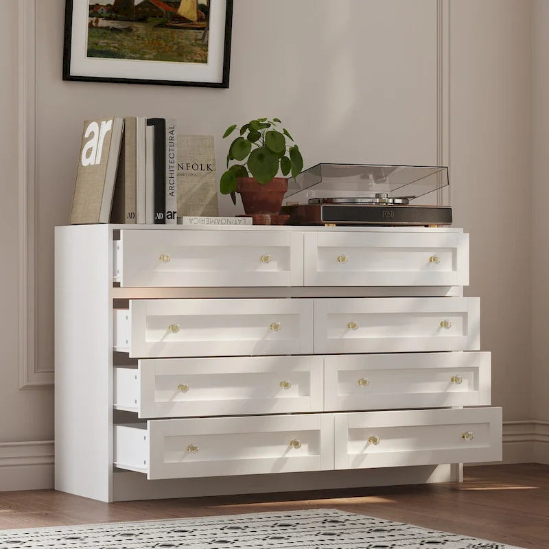 White Dresser and Vanity Combo with Crystal Handles