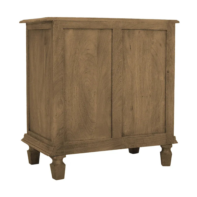 30-Inch Brown Mango Wood Nightstand with Rattan Fronts and Storage Drawer