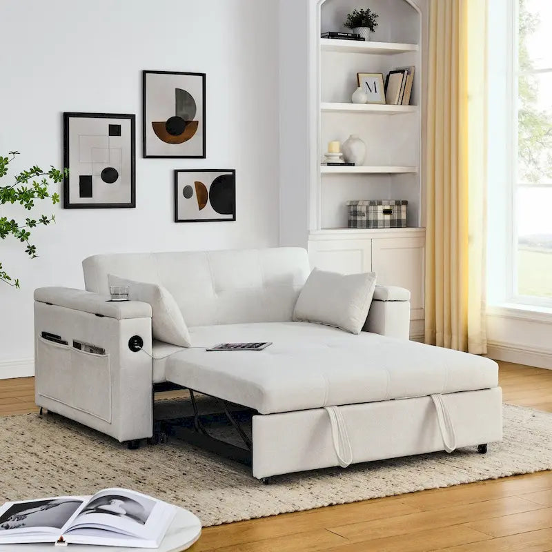54-Inch 2-Seat Pull-Out Sofa Bed with Storage and USB Power Outlet
