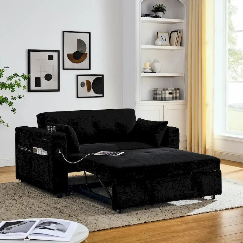 54-Inch 2-Seat Pull-Out Sofa Bed with Storage and USB Power Outlet