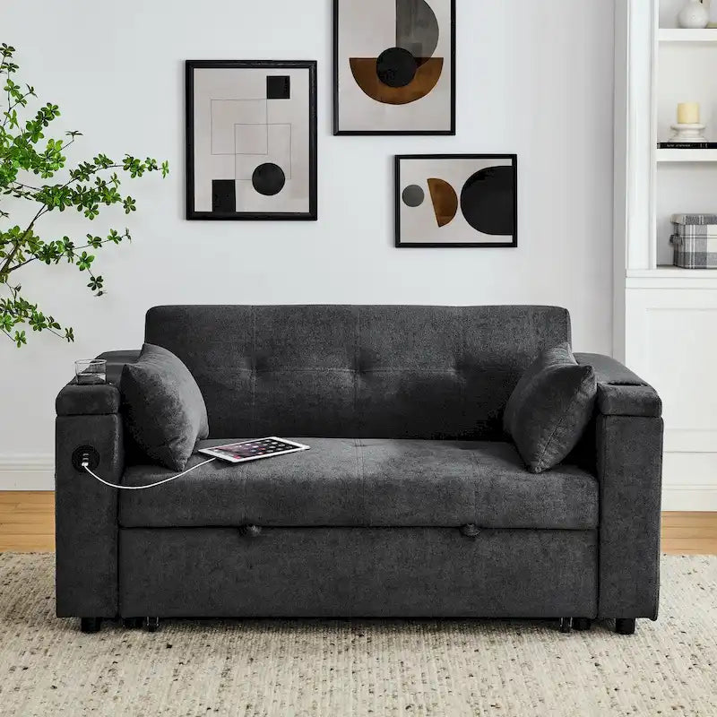 54-Inch 2-Seat Pull-Out Sofa Bed with Storage and USB Power Outlet
