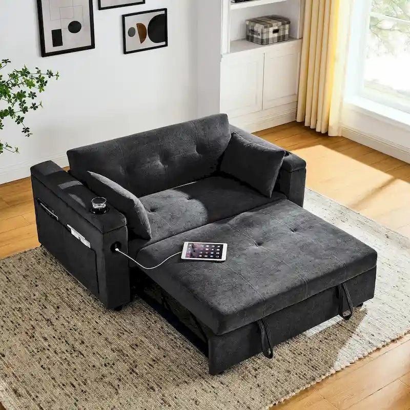 54-Inch 2-Seat Pull-Out Sofa Bed with Storage and USB Power Outlet
