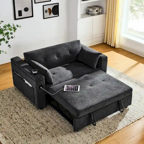 54-Inch 2-Seat Pull-Out Sofa Bed with Storage and USB Power Outlet