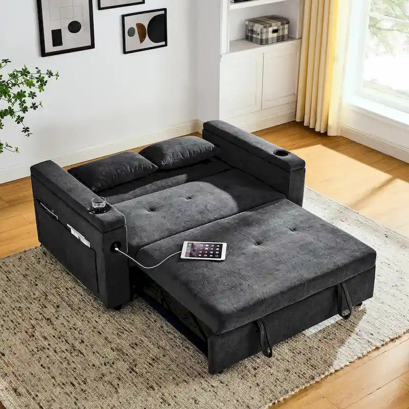 54-Inch 2-Seat Pull-Out Sofa Bed with Storage and USB Power Outlet
