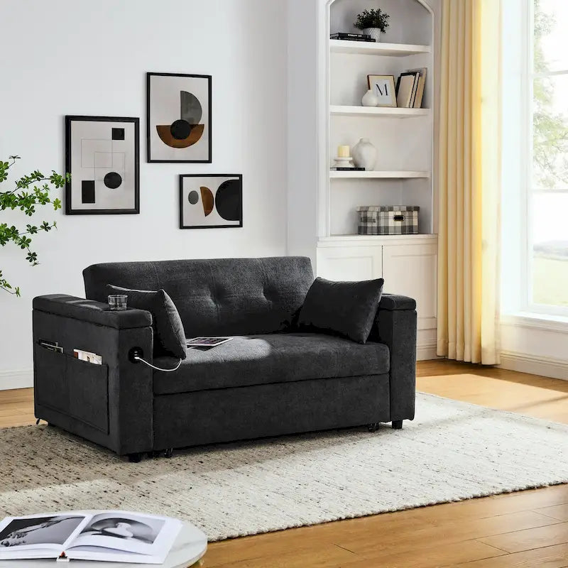 54-Inch 2-Seat Pull-Out Sofa Bed with Storage and USB Power Outlet