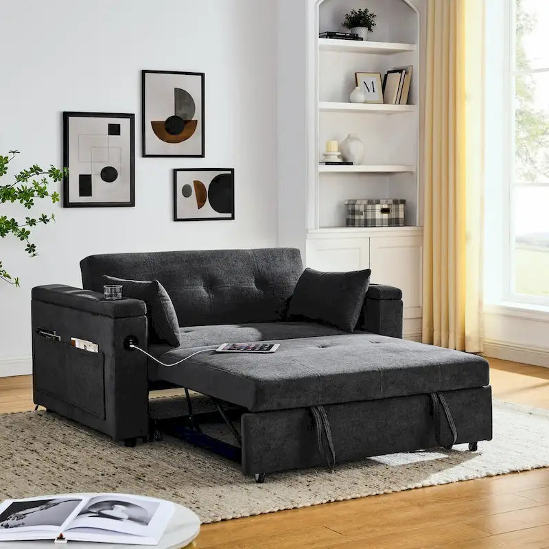 54-Inch 2-Seat Pull-Out Sofa Bed with Storage and USB Power Outlet
