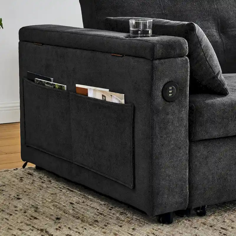 54-Inch 2-Seat Pull-Out Sofa Bed with Storage and USB Power Outlet