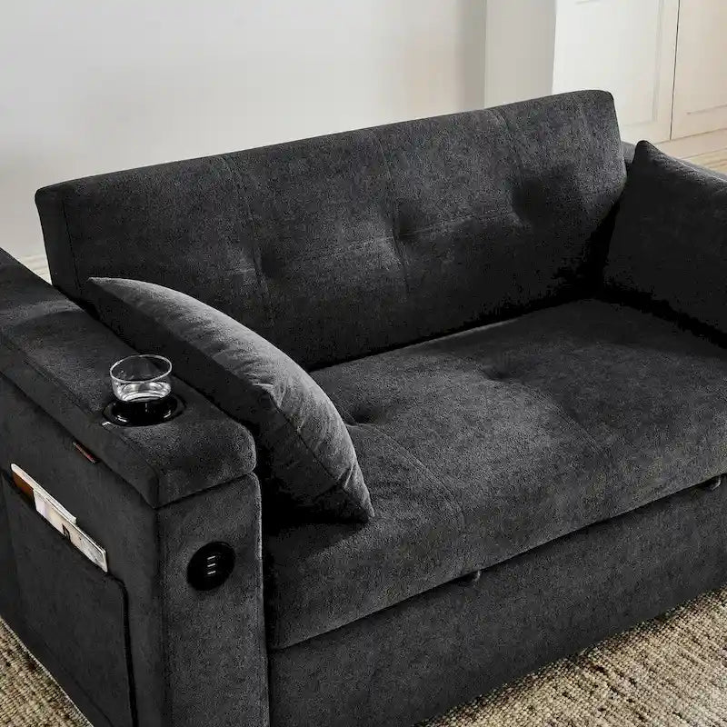 54-Inch 2-Seat Pull-Out Sofa Bed with Storage and USB Power Outlet