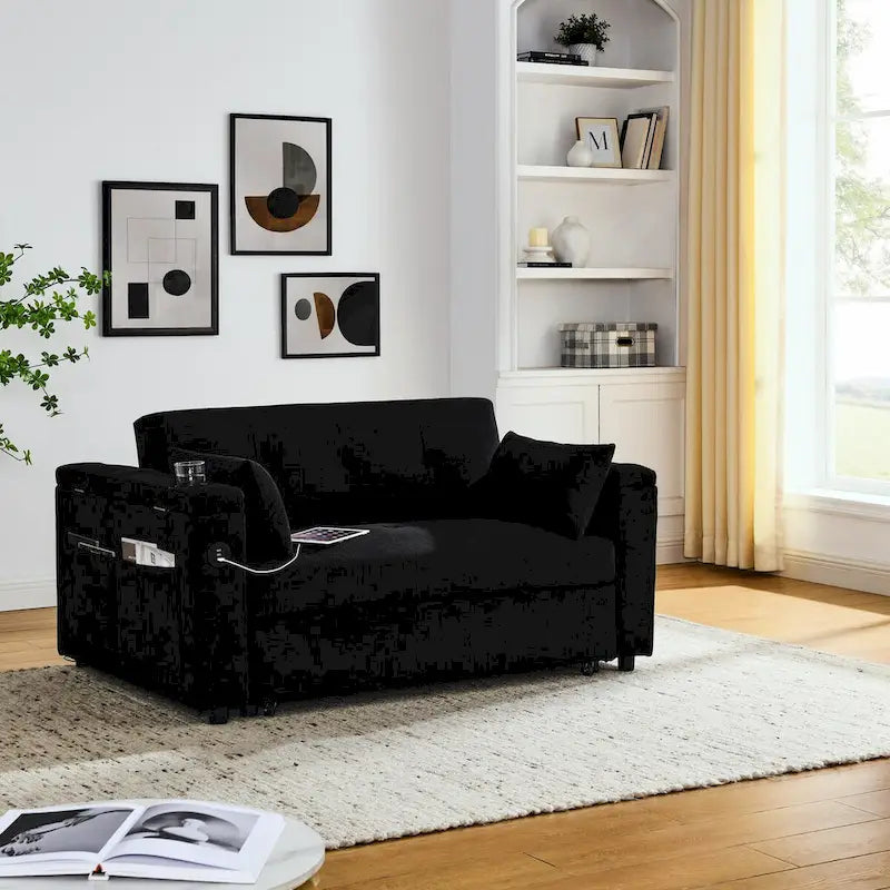 54-Inch 2-Seat Pull-Out Sofa Bed with Storage and USB Power Outlet