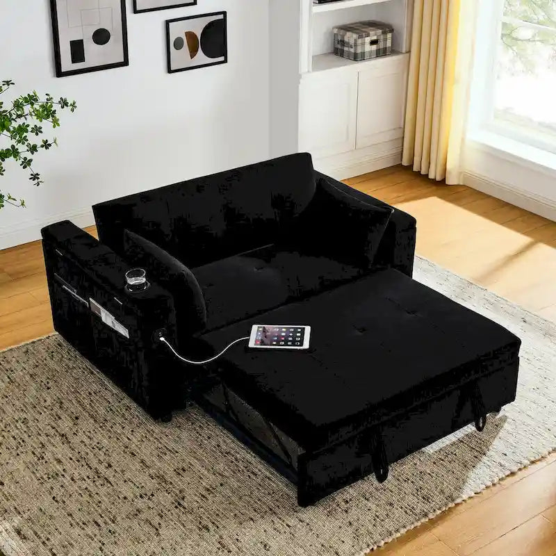 54-Inch 2-Seat Pull-Out Sofa Bed with Storage and USB Power Outlet