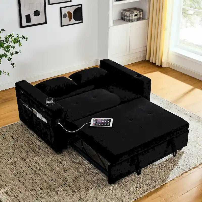 54-Inch 2-Seat Pull-Out Sofa Bed with Storage and USB Power Outlet