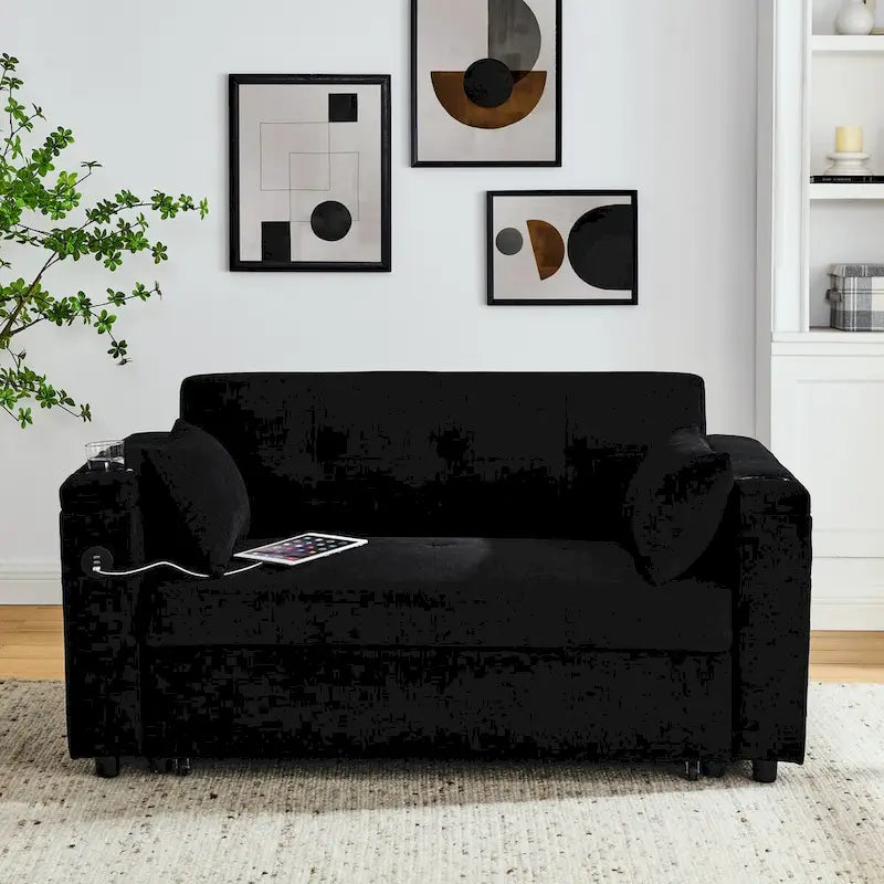 54-Inch 2-Seat Pull-Out Sofa Bed with Storage and USB Power Outlet