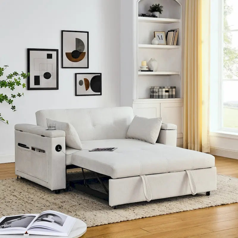 54-Inch 2-Seat Pull-Out Sofa Bed with Storage and USB Power Outlet