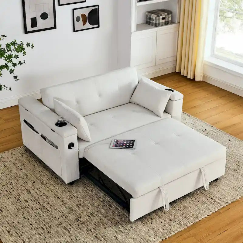 54-Inch 2-Seat Pull-Out Sofa Bed with Storage and USB Power Outlet