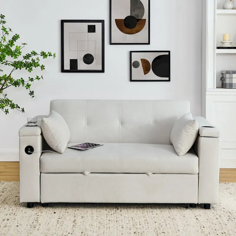54-Inch 2-Seat Pull-Out Sofa Bed with Storage and USB Power Outlet