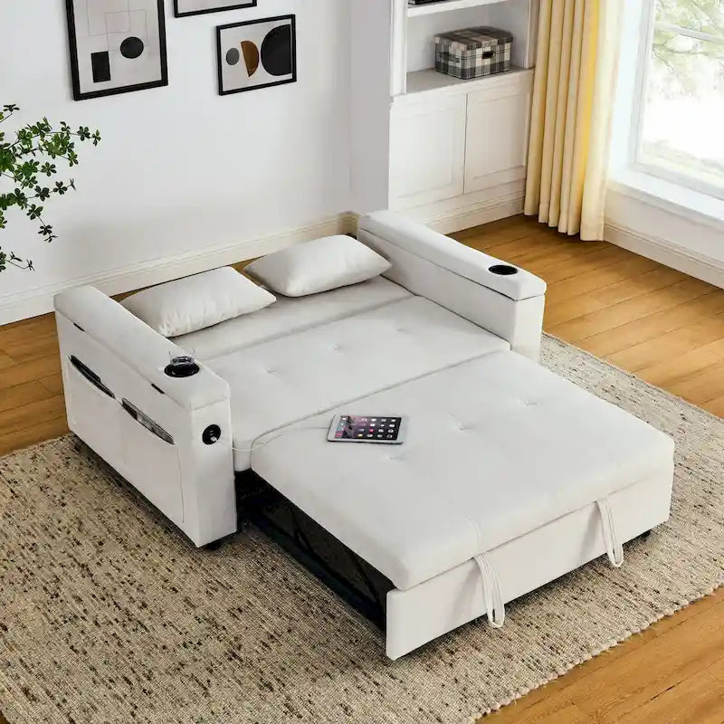 54-Inch 2-Seat Pull-Out Sofa Bed with Storage and USB Power Outlet