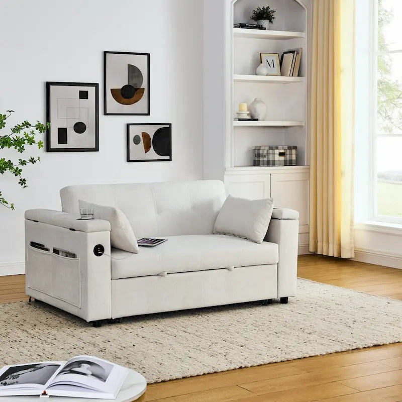 54-Inch 2-Seat Pull-Out Sofa Bed with Storage and USB Power Outlet