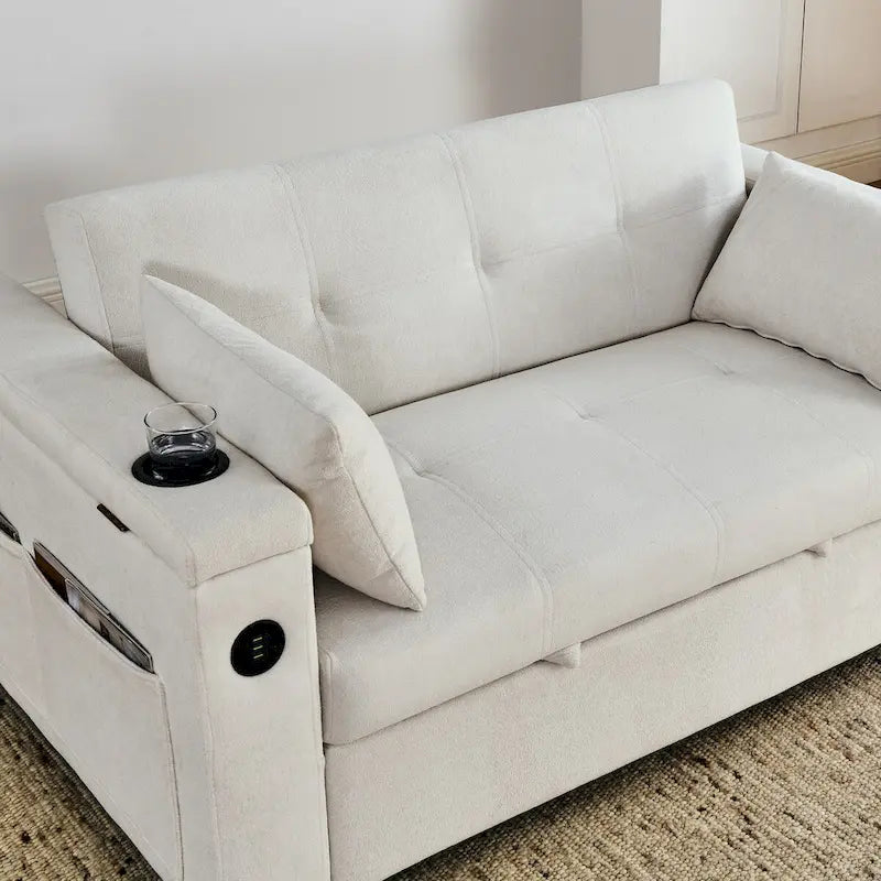 54-Inch 2-Seat Pull-Out Sofa Bed with Storage and USB Power Outlet