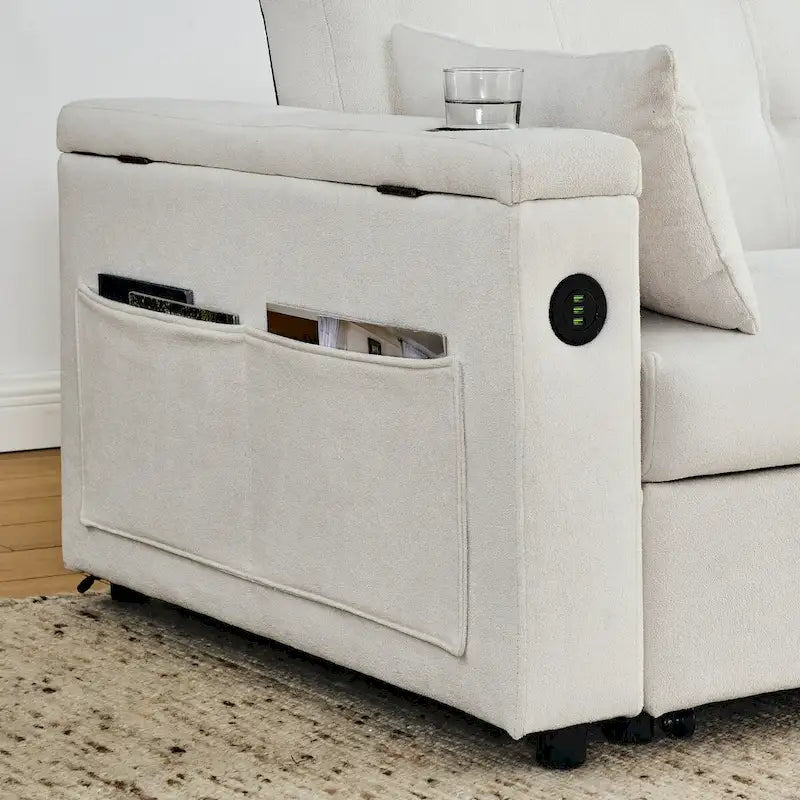 54-Inch 2-Seat Pull-Out Sofa Bed with Storage and USB Power Outlet