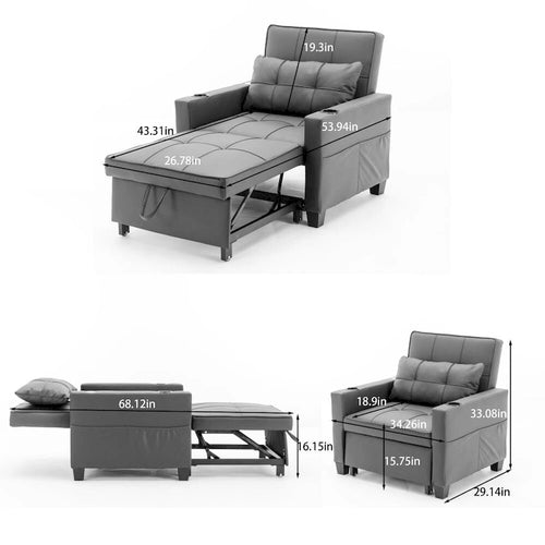 3-in-1 Convertible Sleeper Chair with USB Ports