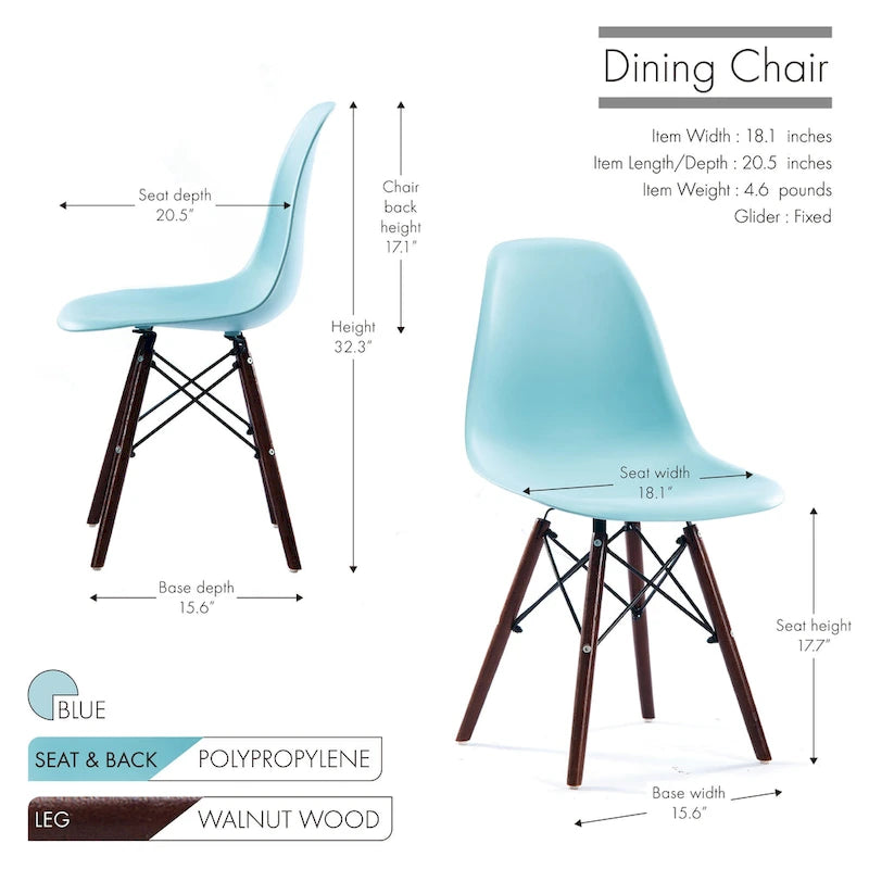 Modern Dining Chairs with Walnut Wood Legs, Set of 2
