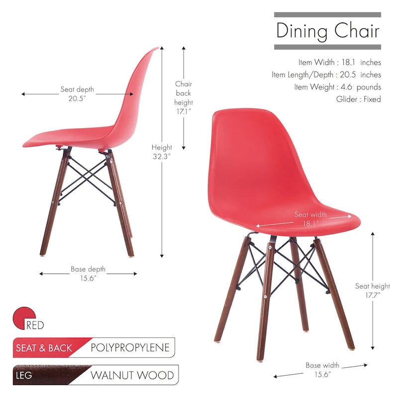 Modern Dining Chairs with Walnut Wood Legs, Set of 2