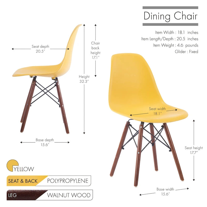 Modern Dining Chairs with Walnut Wood Legs, Set of 2
