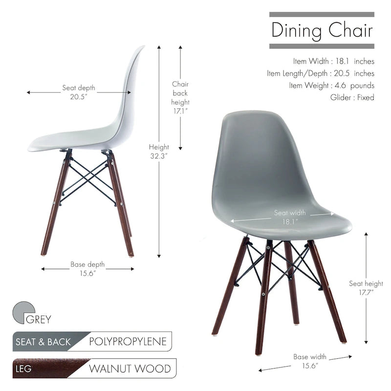 Modern Dining Chairs with Walnut Wood Legs, Set of 2