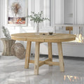Round Extendable Wood Dining Table with X-Shaped Base