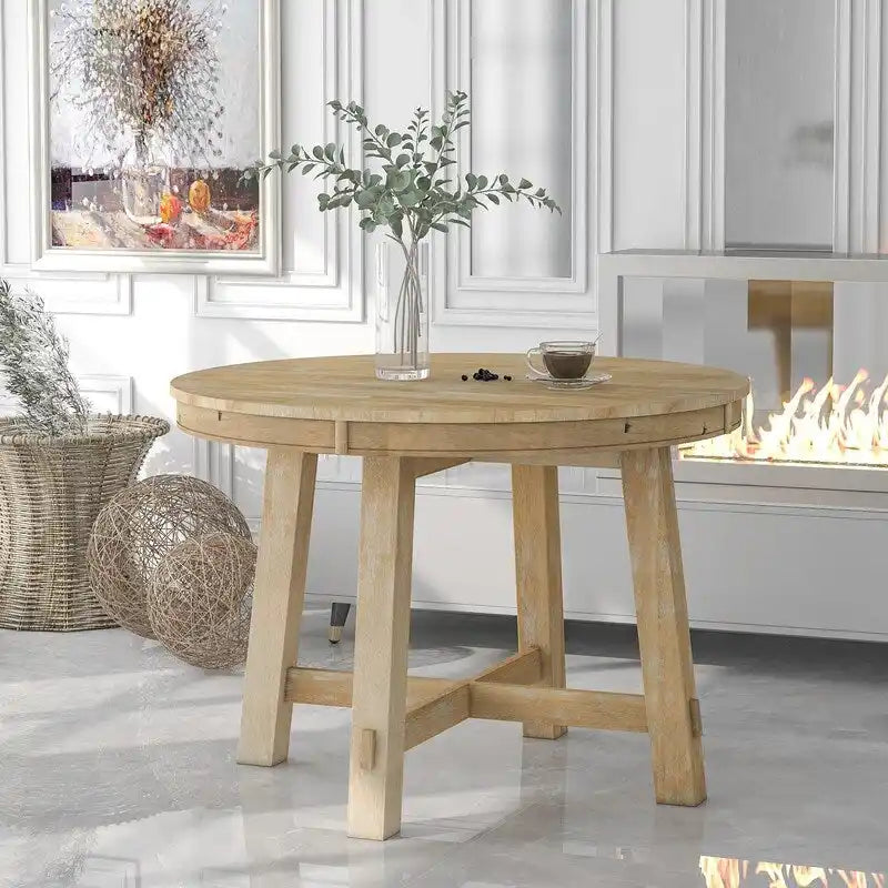 Round Extendable Wood Dining Table with X-Shaped Base