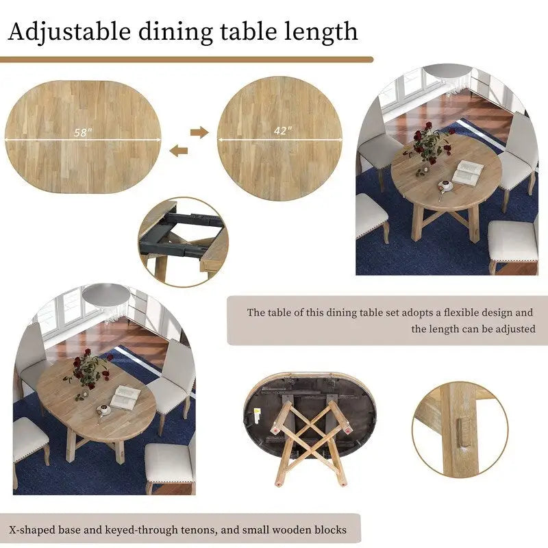 Round Extendable Wood Dining Table with X-Shaped Base