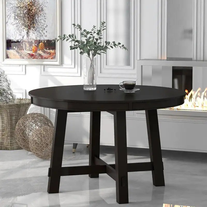 Round Extendable Wood Dining Table with X-Shaped Base