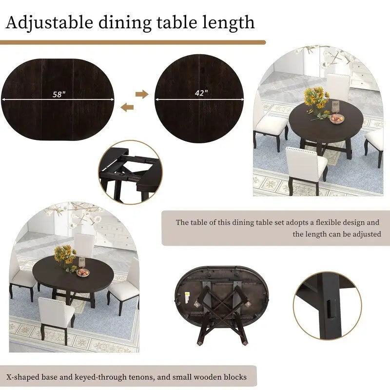 Round Extendable Wood Dining Table with X-Shaped Base