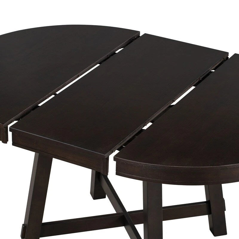 Round Extendable Wood Dining Table with X-Shaped Base