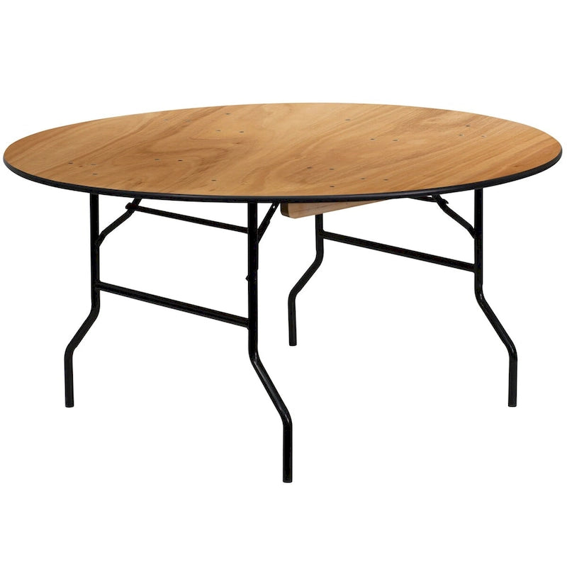 60-Inch Round Folding Banquet Table with Finished Wood Top