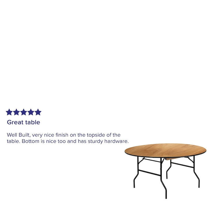 60-Inch Round Folding Banquet Table with Finished Wood Top