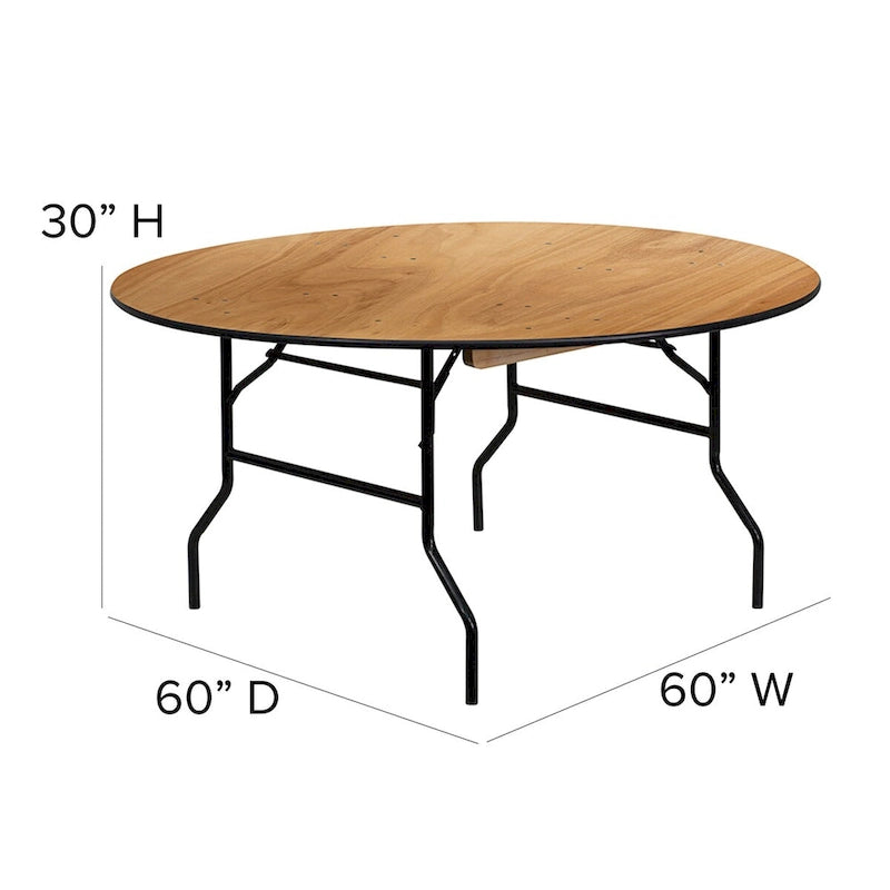 60-Inch Round Folding Banquet Table with Finished Wood Top