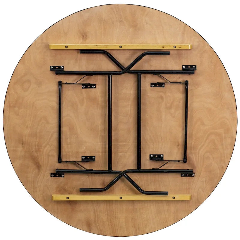 60-Inch Round Folding Banquet Table with Finished Wood Top